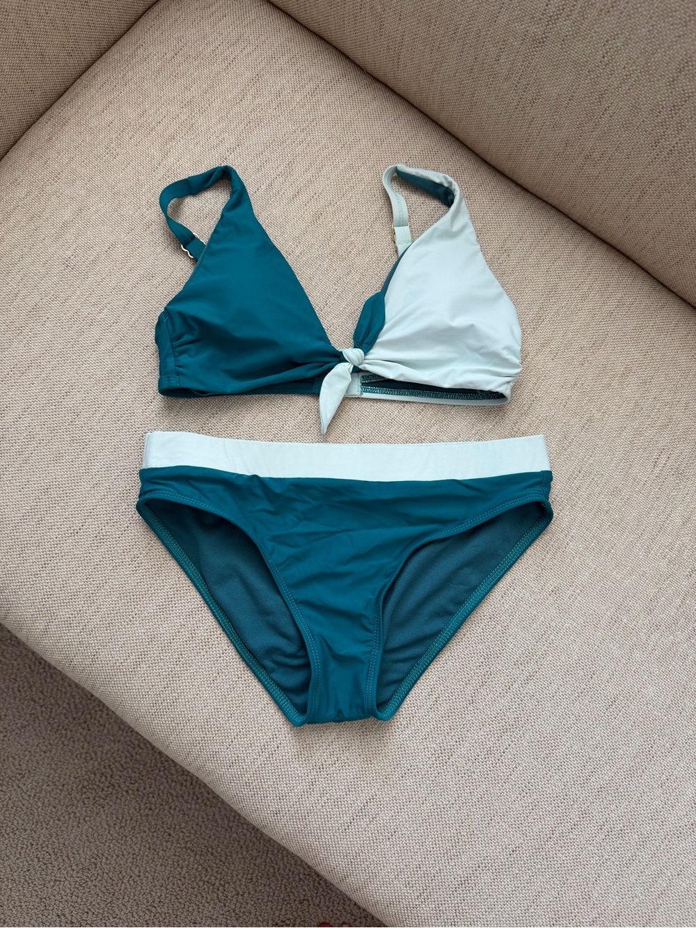 GB girls Teal and Light Mint Two-Tone Tie-Front Bikini Set